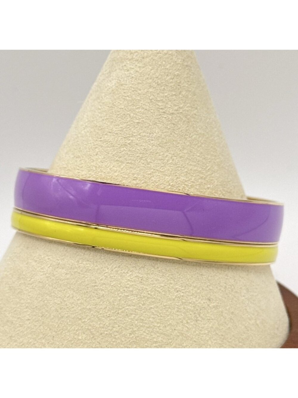 J Crew Bangle Bracelet Enamel Yellow Lavender Gold Tone Lot of 2 Stacks Spring
